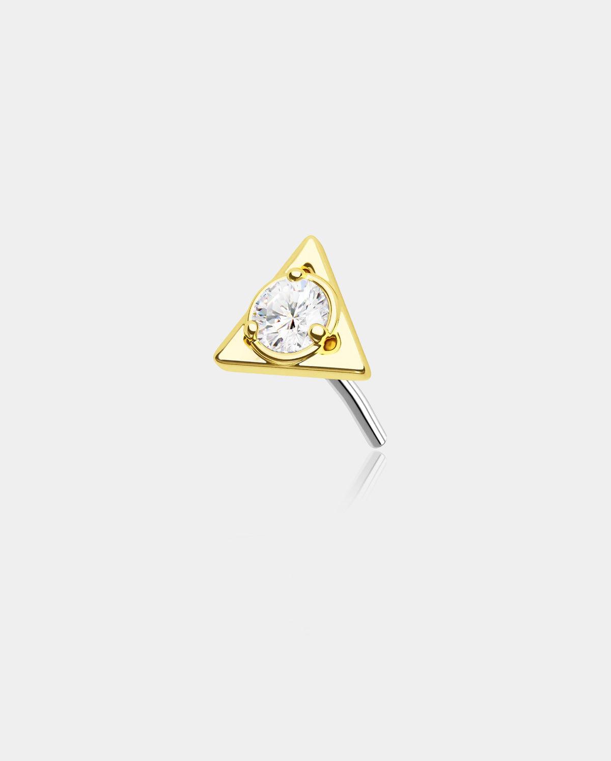 14K Gold Triangle CZ Top Threadless Nose Stud - 14K Top Only / Top Only