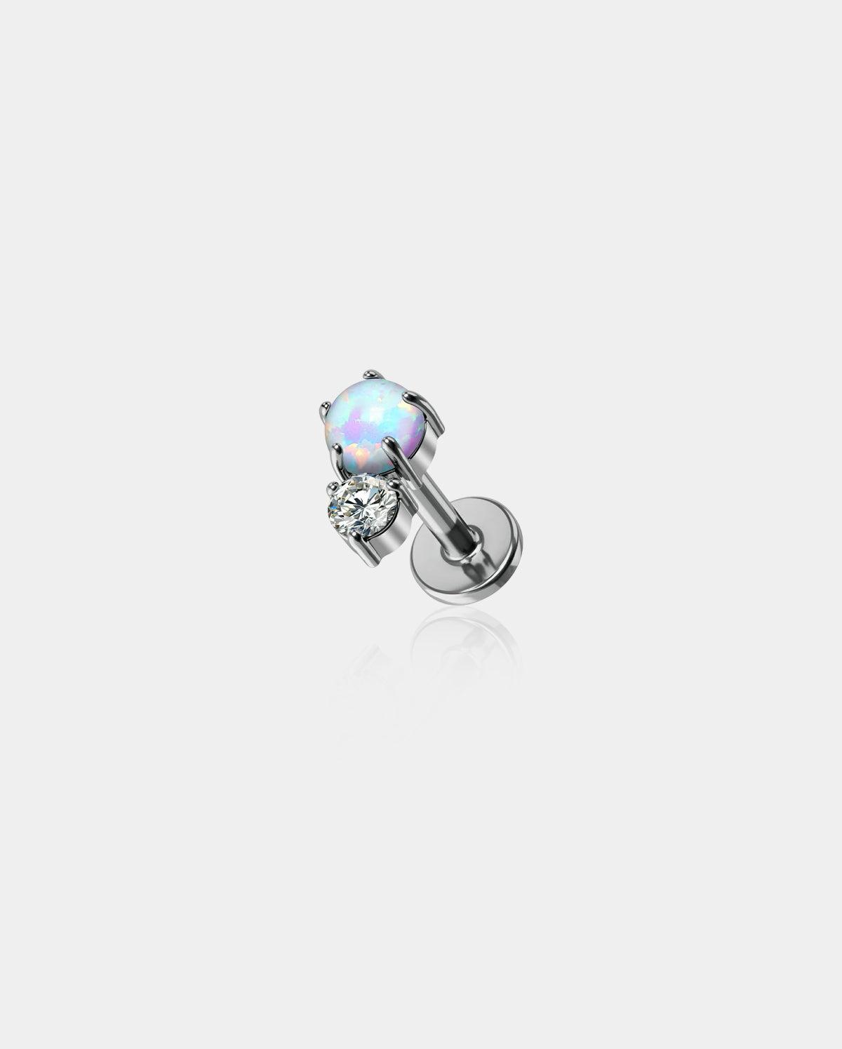Opal CZ Threadless Titanium Labret Stud - 8mm