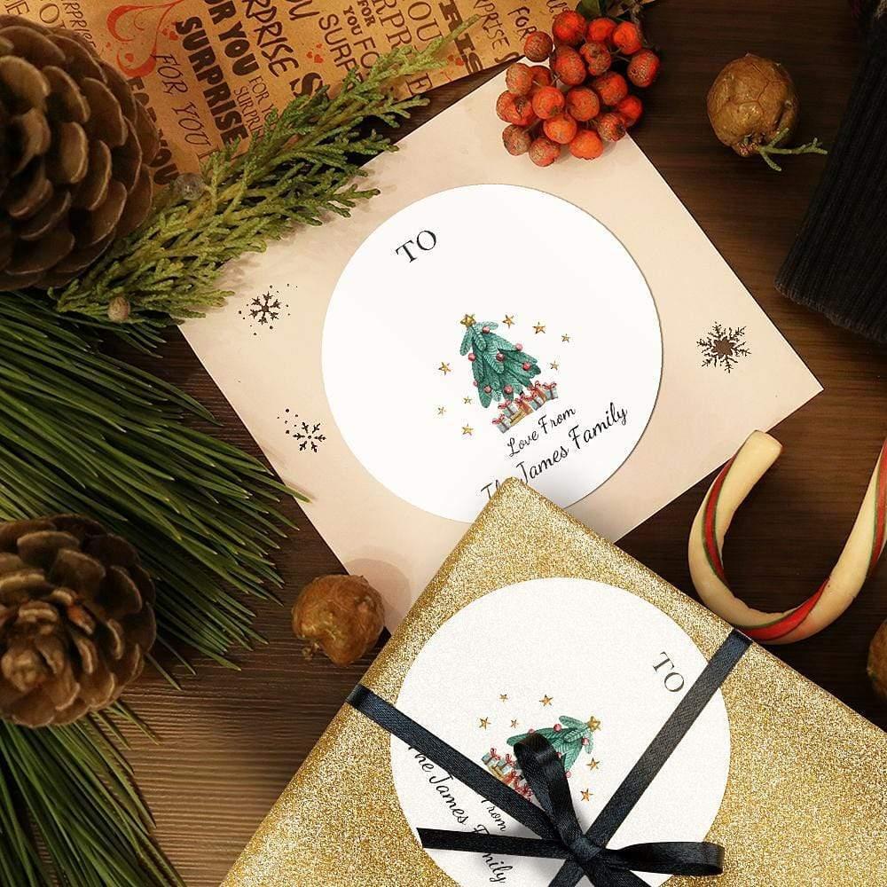 12Pcs/set Custom Text Opaque Stickers Personalized Christmas Tree Round Stickers 25*19 CM
