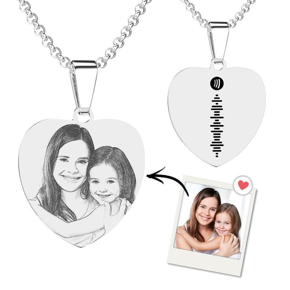 Personalized Engrave Photo Necklace Music Code Heart Necklace