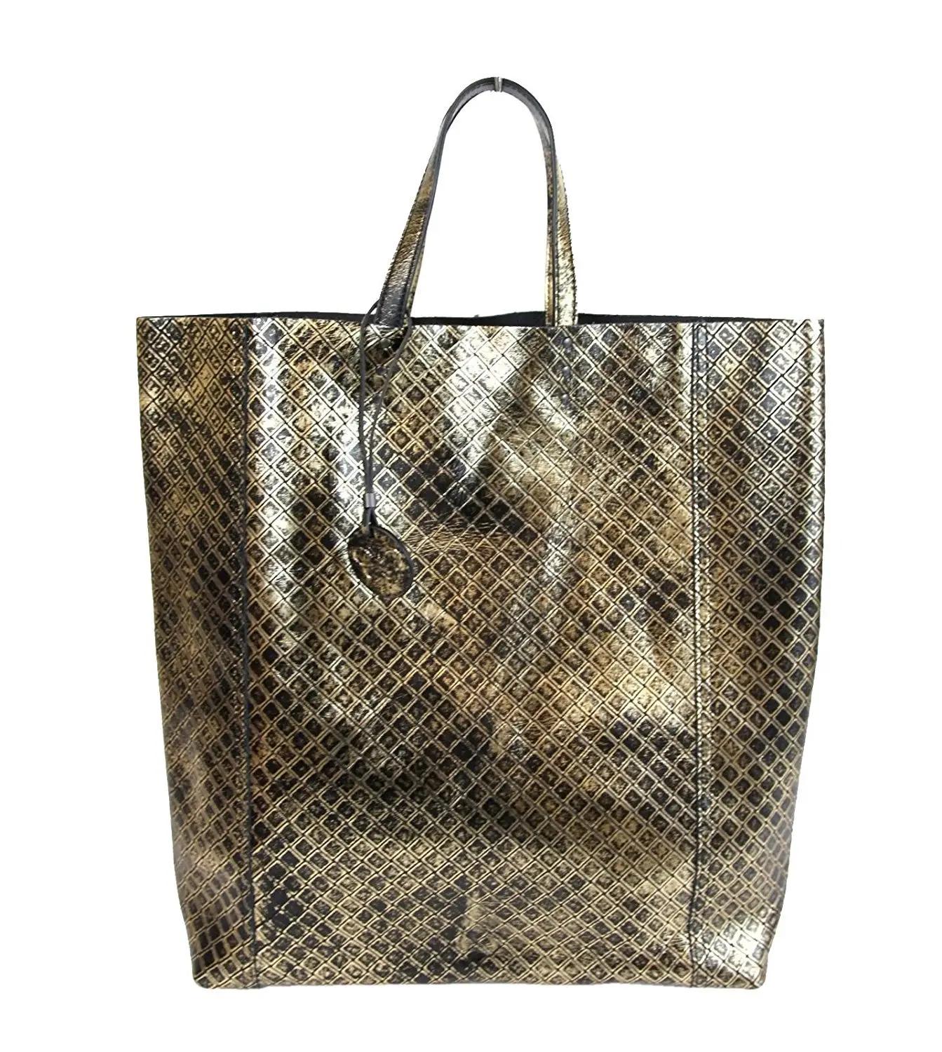 Pre-owned Bottega Veneta Leather tote bags Gold / Black Intrecciomirage Tote Bag