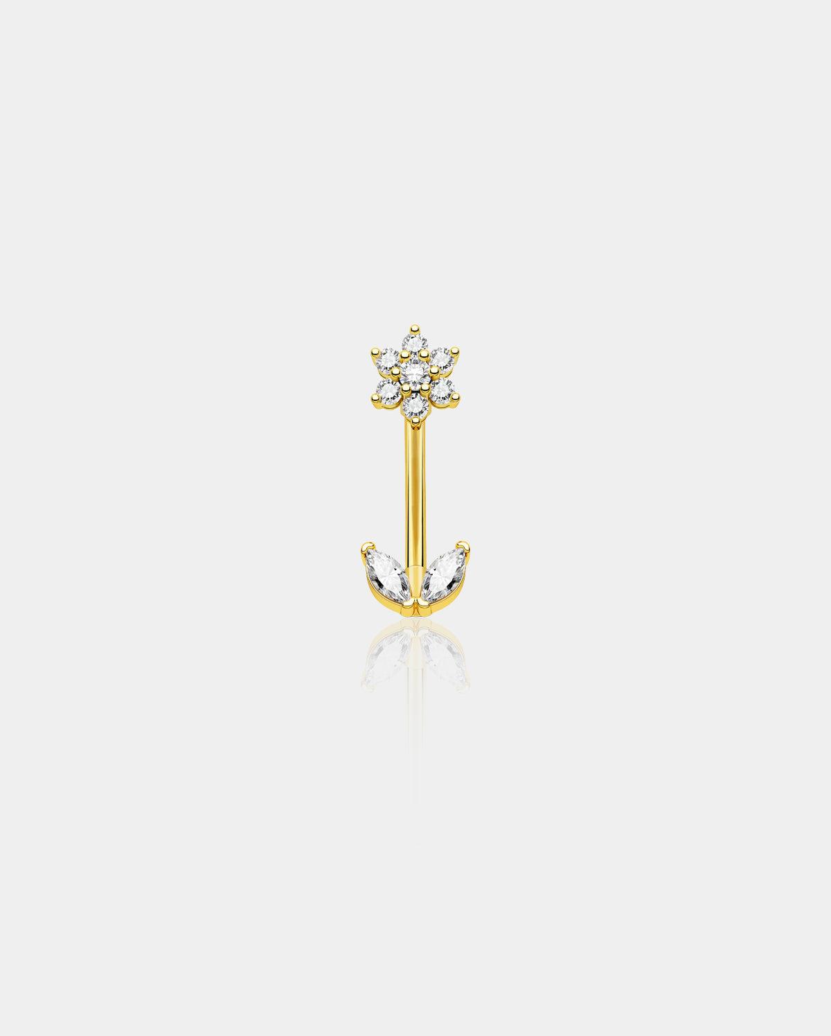 CZ Flower Curved Barbell Rook Ring - Gold / 6mm