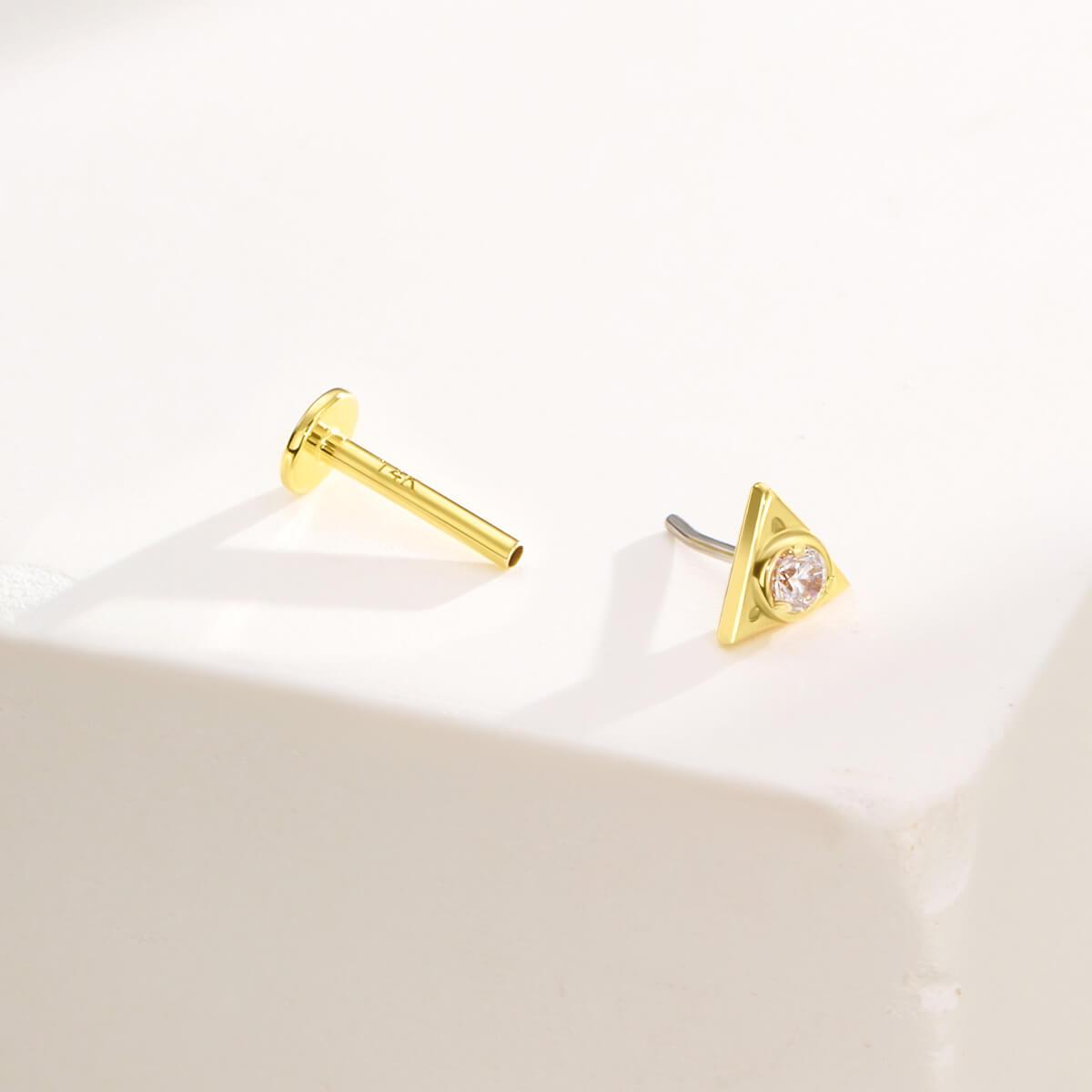 14K Gold Triangle CZ Top Threadless Nose Stud - Titanium Post Only / 18G-6mm