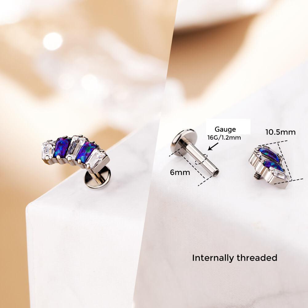 Crown CZ Internally Threaded Titanium Helix Stud - Purple Opal