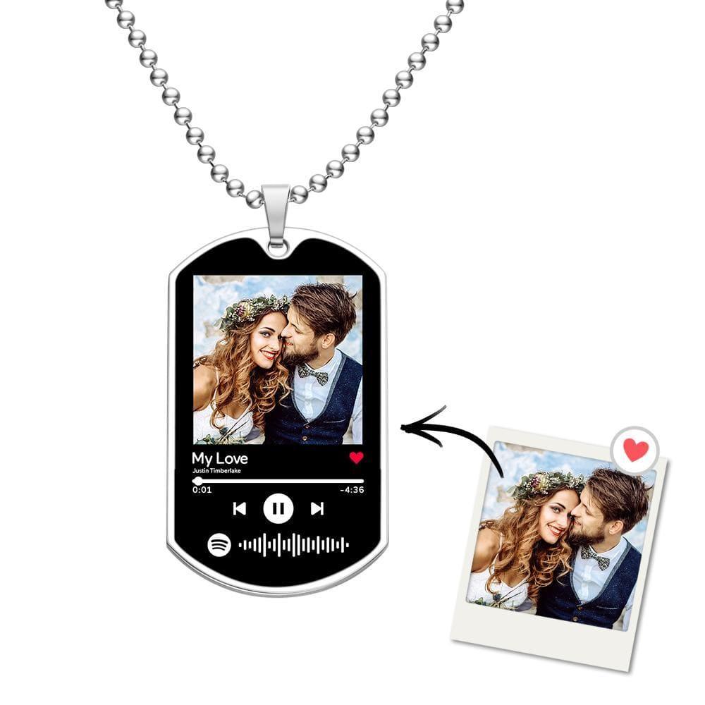 Personalized Music Spotify Code Stainless Steel Couple Photo Necklace