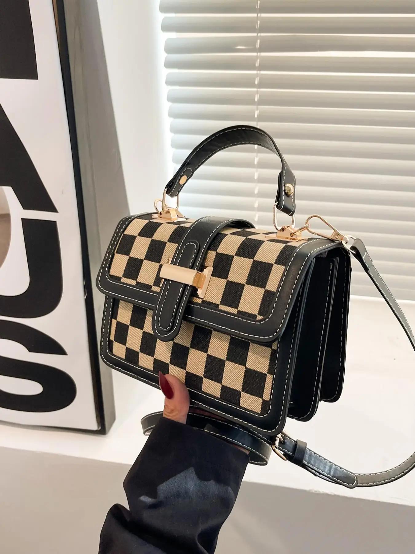 Checkerboard Pattern Trendy Adjustable Crossbody Shoulder Bag, Gifts for Girlfriend, Fashionable for Women, PU Leather Purses crossbody bag