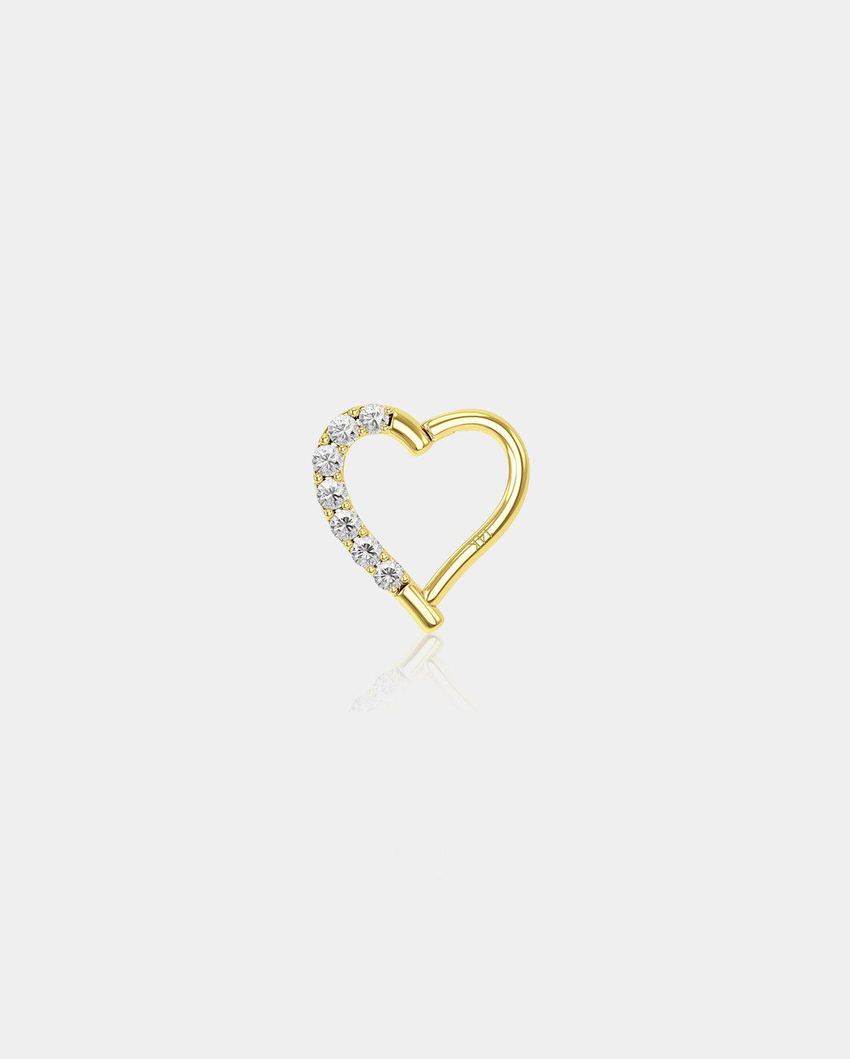 14K Gold CZ Heart Shaped Daith Earring - Right / 10mm