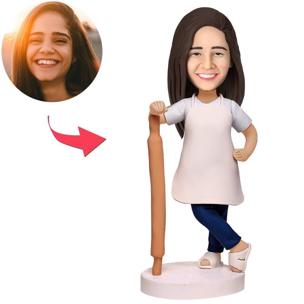 Personalized Bobblehead Female Pastry Chef With Engraved Text