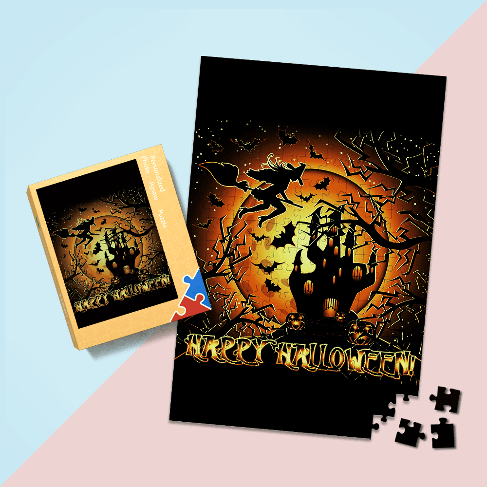 Trippy Puzzle Halloween Puzzles Castle and Witch Halloween Gifts