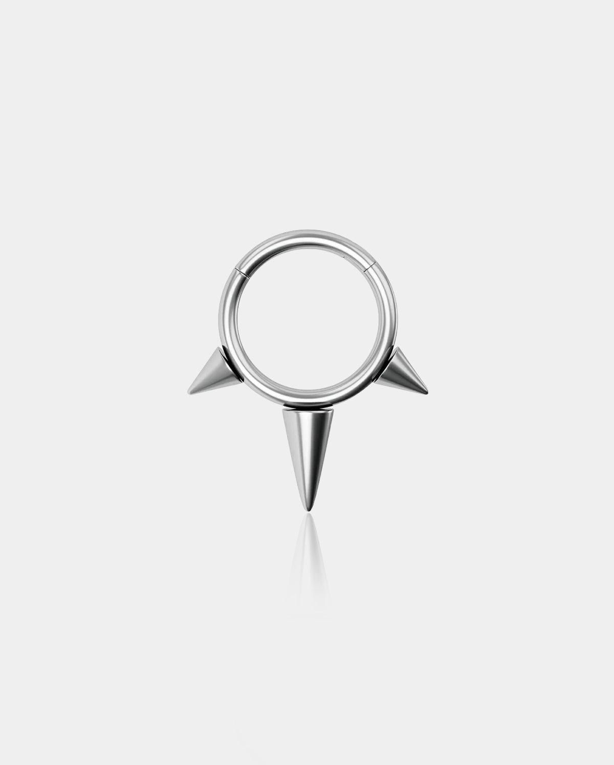 Punk Triple Spikes Septum Clicker Ring - Silver / 10mm