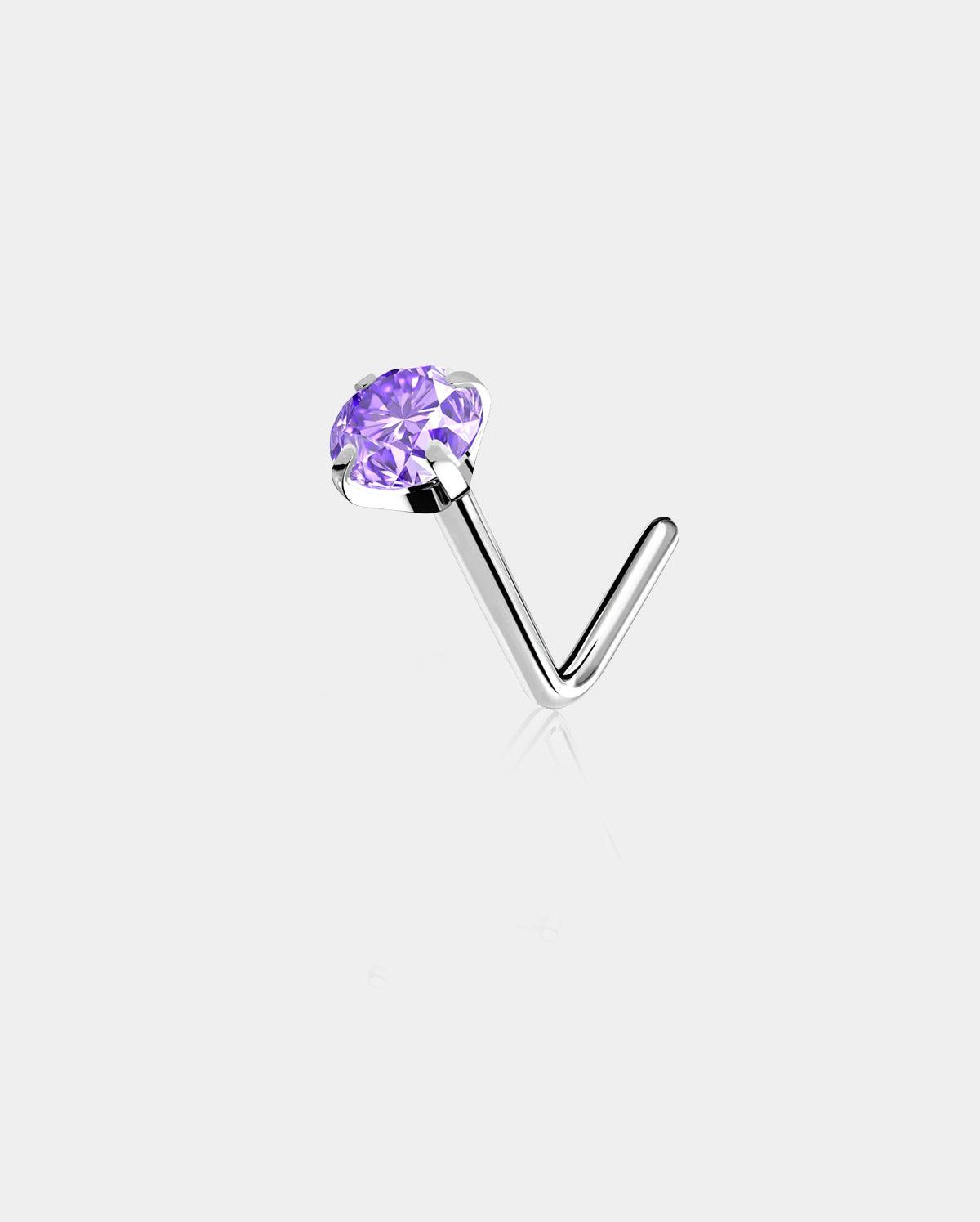 Vibrant CZ Titanium Nose Stud - Purple