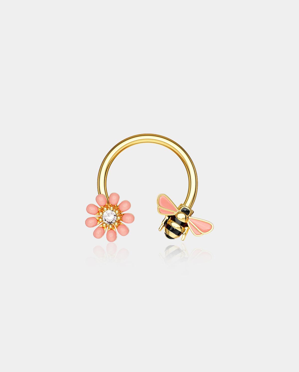 Bee & Flower Horseshoe Septum Ring