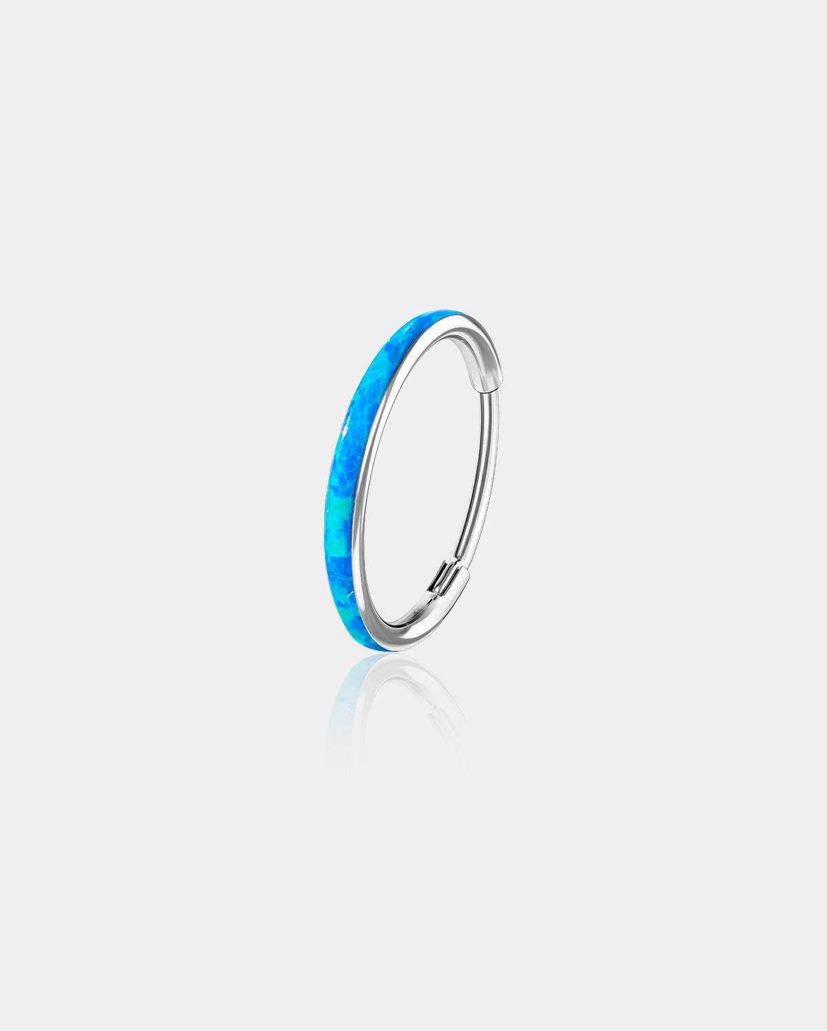 Opal Hinged Segment Nose Ring - Silver-Blue opal / 6mm