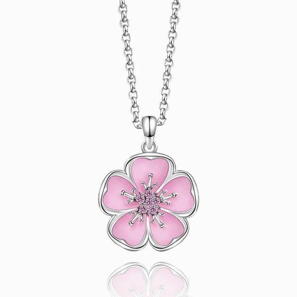 Flower Pendant Necklace Pink Flower Silver Gifts For Her