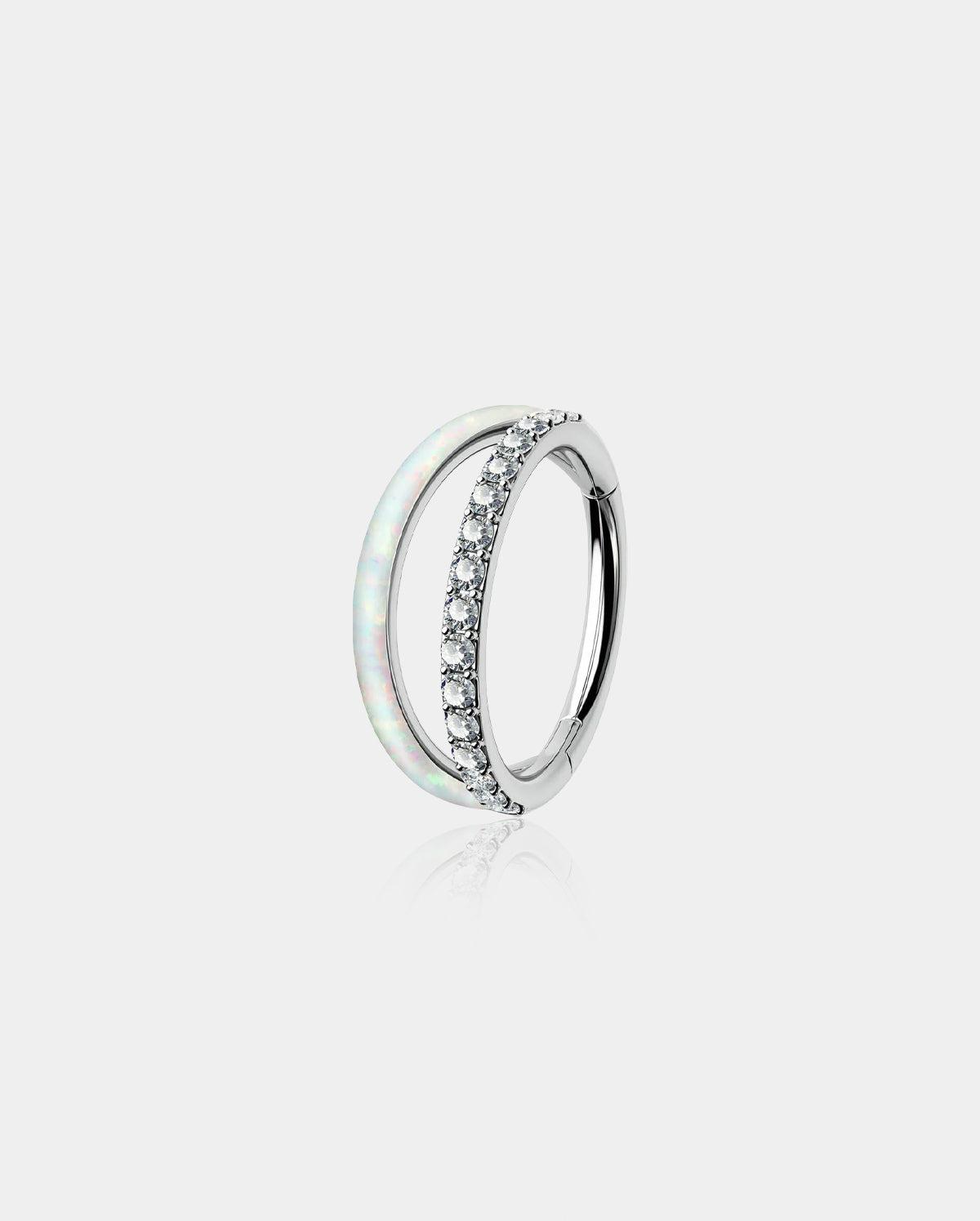 Double Hoop CZ & Opal Titanium Helix Ring - 10mm