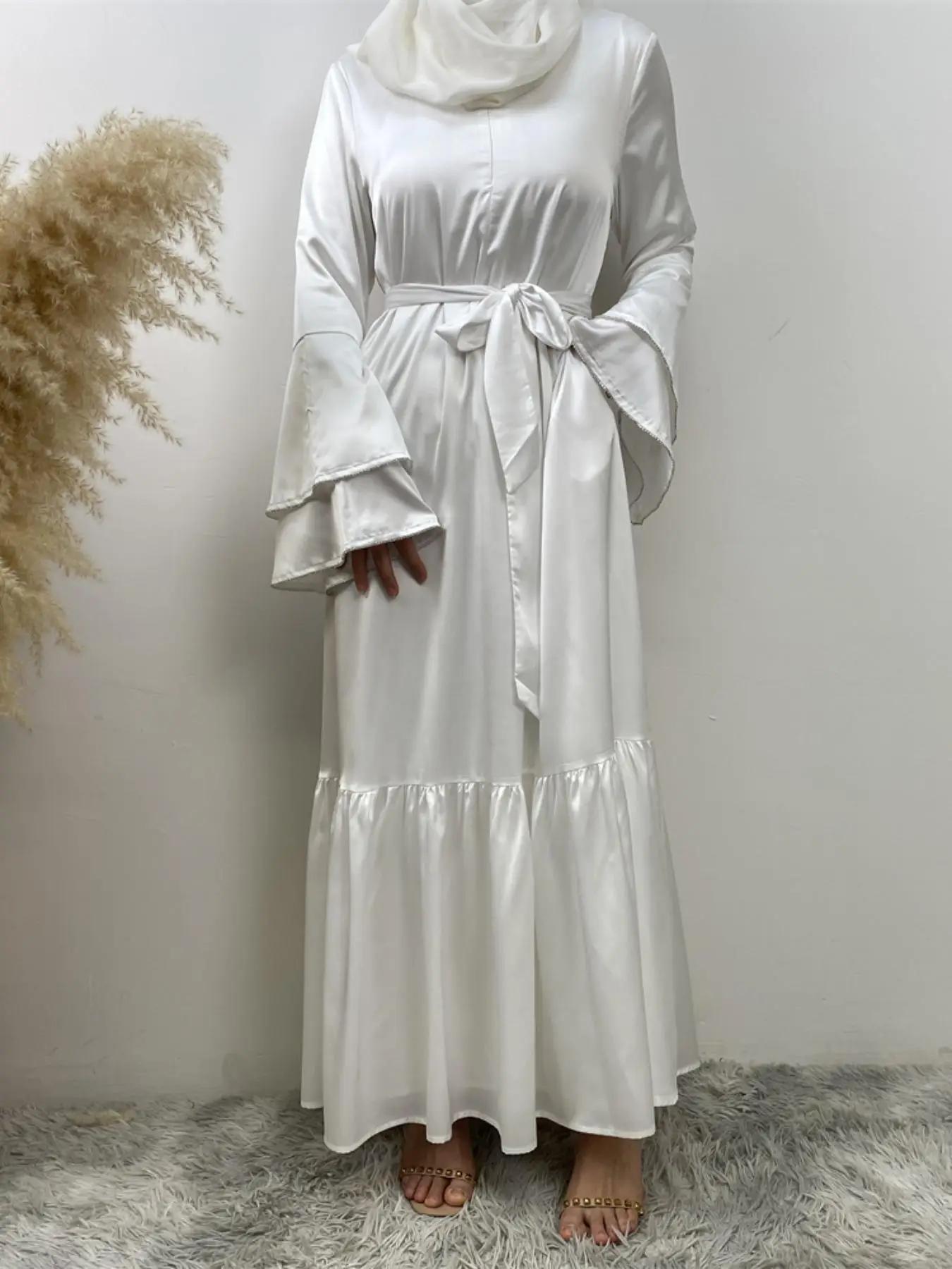 women's Solid Belted Layered Flounce Sleeve Dress, Modest Long Sleeve Zipper Back Dress for Party Wedding Guest, Ladies Spring & Fall Clothes