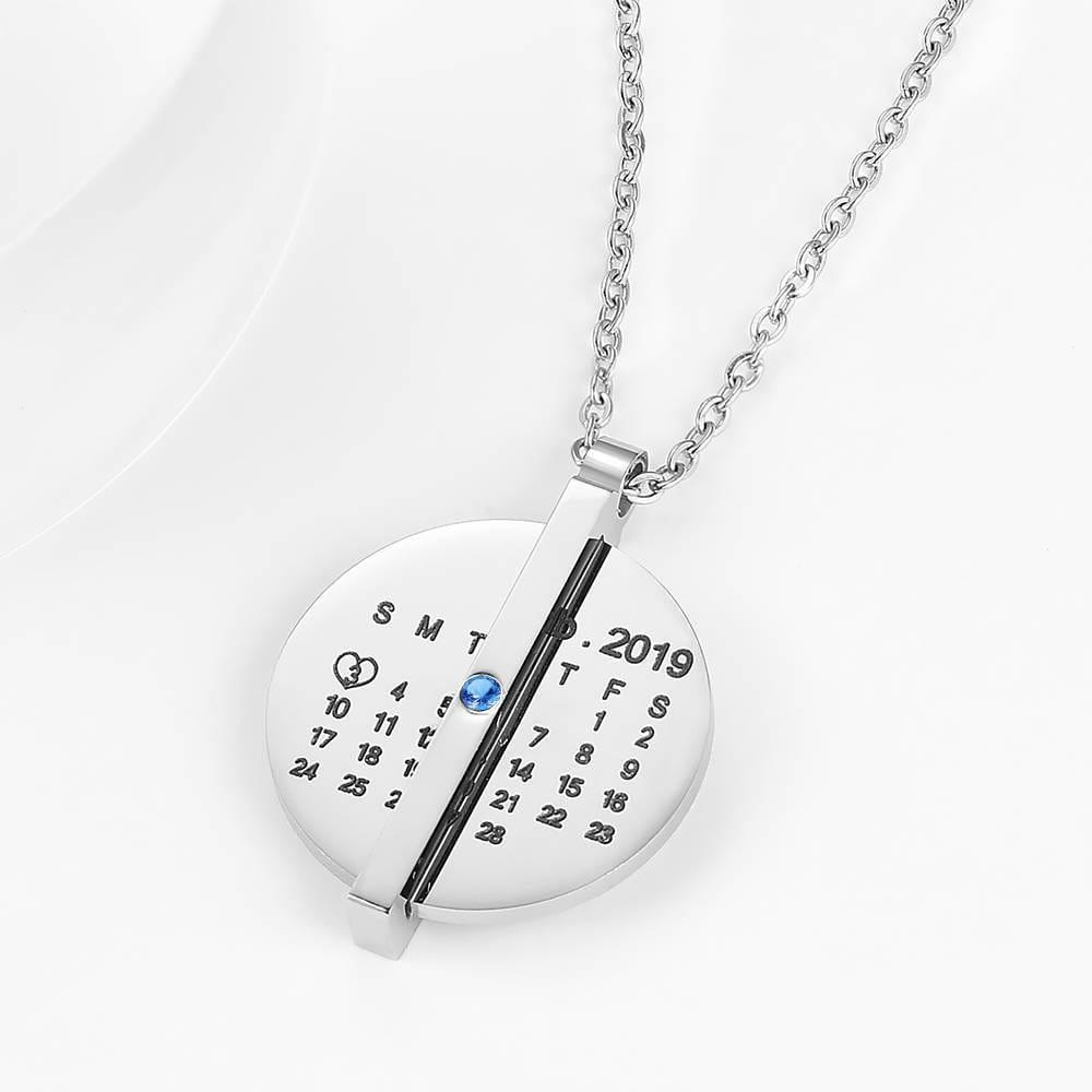 Calendar Necklace with Birthstone Stainless Steel Chain Gifts for Her
