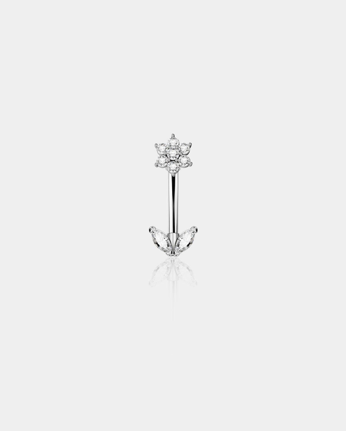CZ Flower Curved Barbell Rook Ring - Silver / 8mm