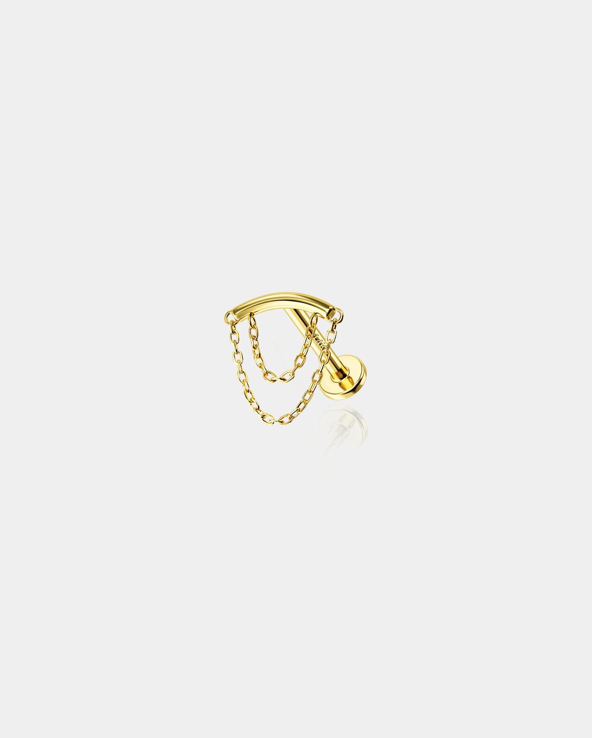 14K Gold Double Chain Internally Threaded Helix Earring - 8mm