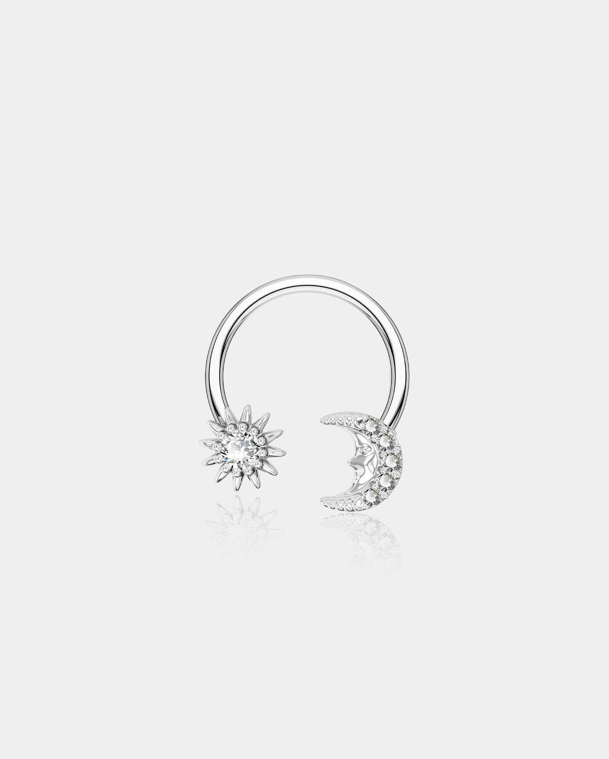 Moon Face and Sun Pendant Horseshoe Septum Ring - Silver