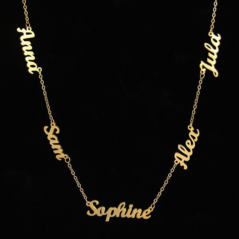 AS025 For Mother's Day Multiple Names Custom Cut Necklace Personalized Gift Stainless Steel Letter Necklace Anniversary