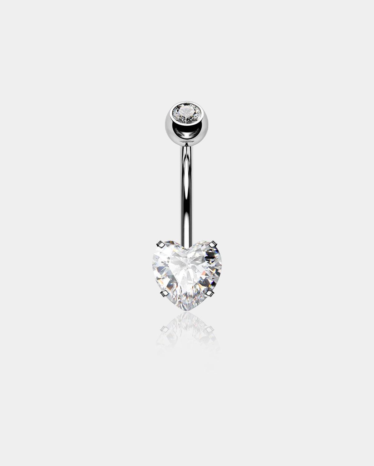 Heart CZ Titanium Belly Ring - Silver / 8mm