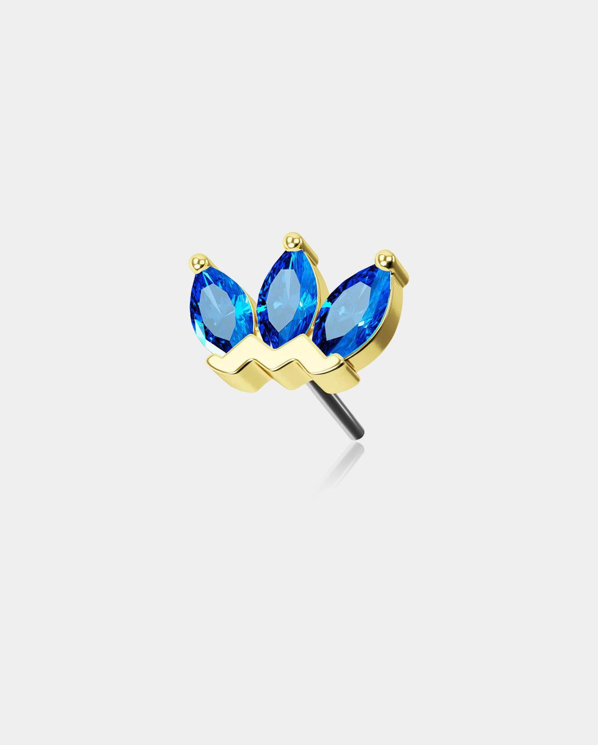 14K Gold Crown CZ Threadless Nose Stud - 14K Top Only / Top Only