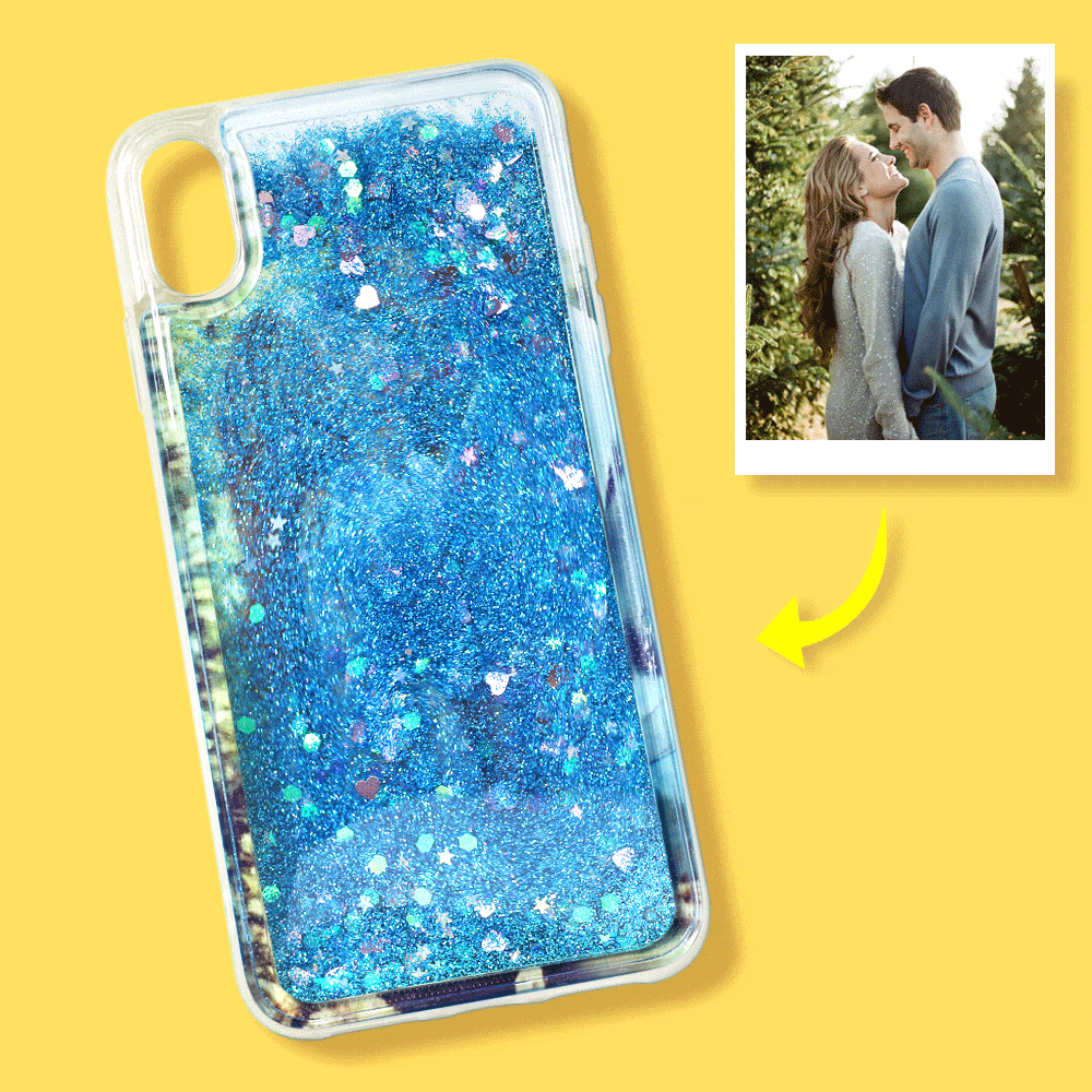 Custom Blue Quicksand Photo iPhone Case
