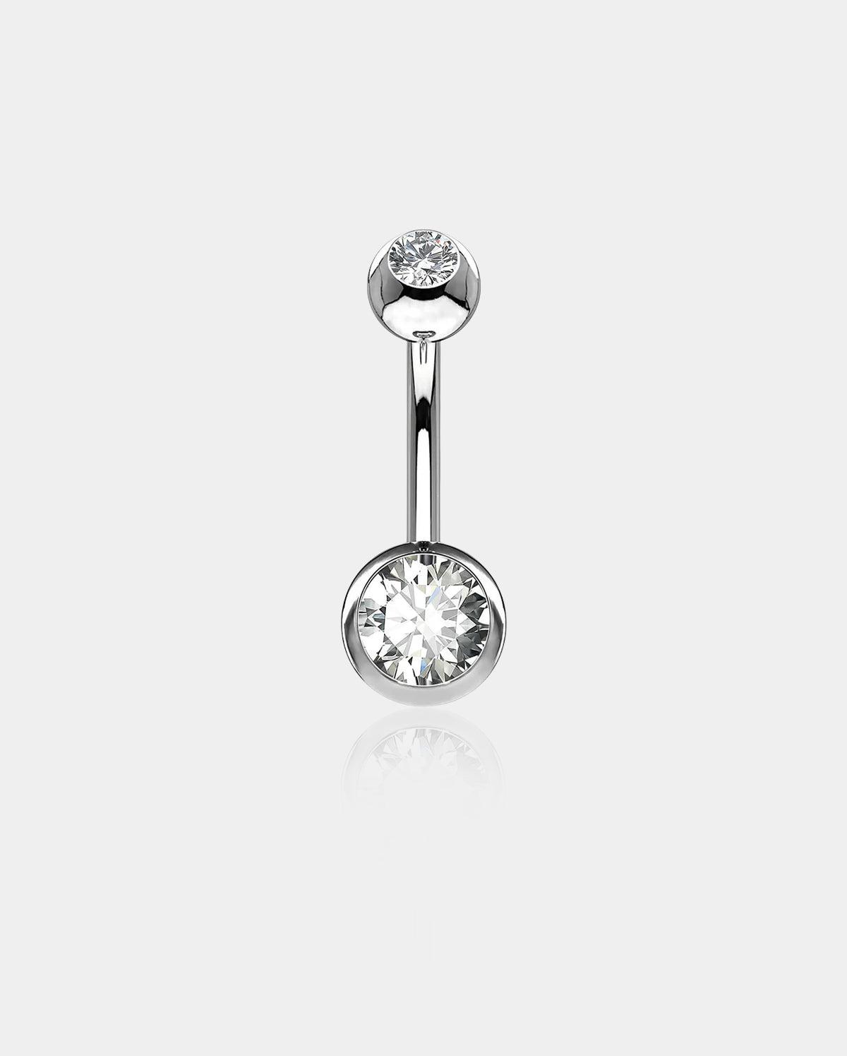 Bezel Set CZ Titanium Belly Ring - Clear CZ / 6mm