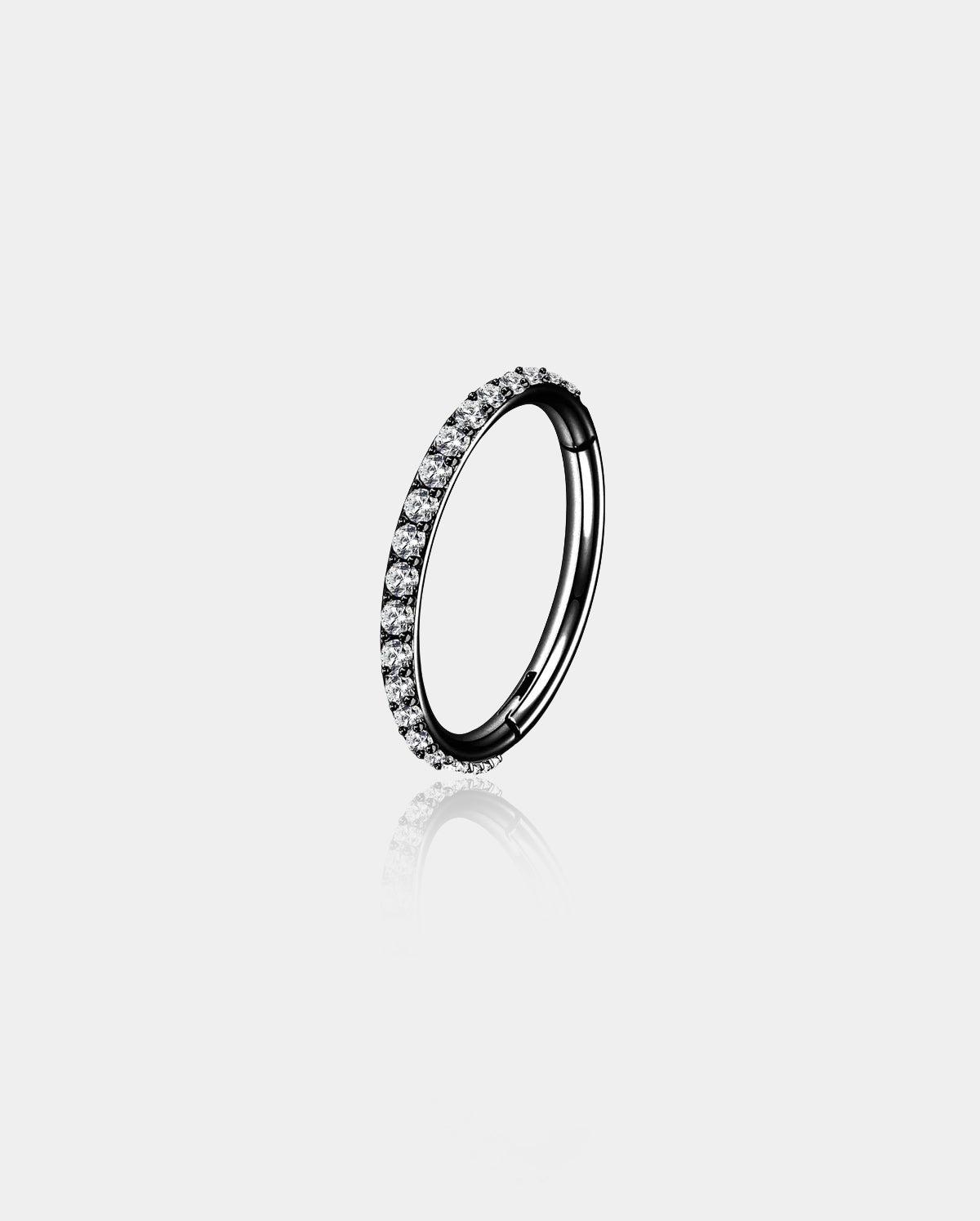 18G Black/Rainbow CZ Segment Nose Ring - Black Barbell / 5mm