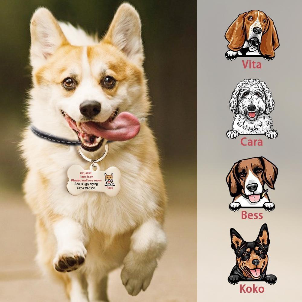 Custom Dog ID Tag Gifts for Dog Call My Mom She is Ugly Crying Dog Tag