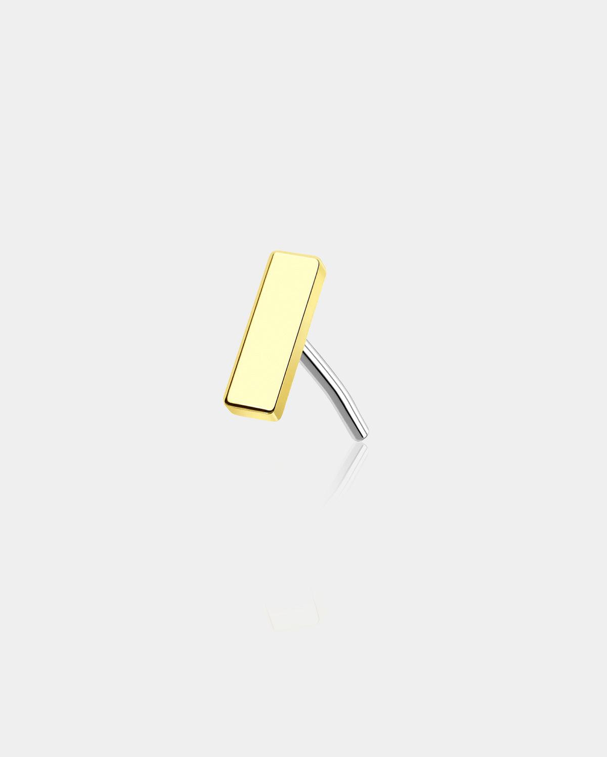 14K Gold Long Bar Threadless Cartilage Earring - 14K Top Only / 7mm