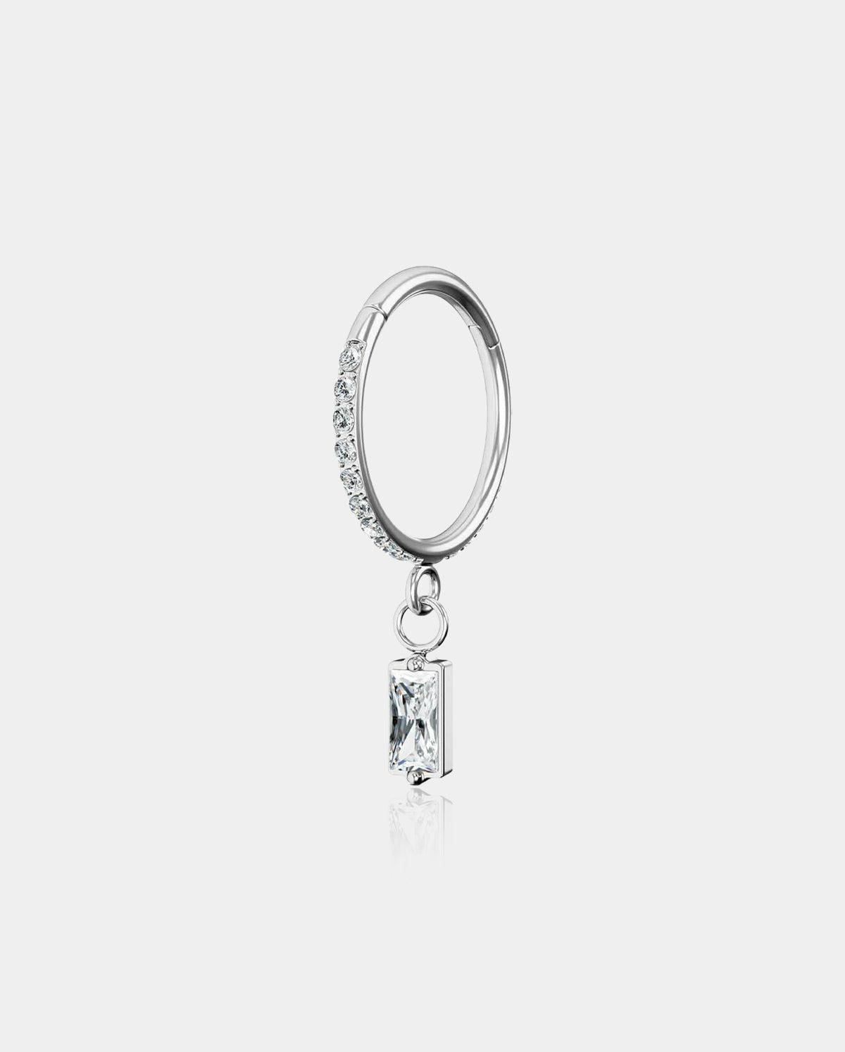 Rectangle Dangle CZ Cartilage Hoop - Silver