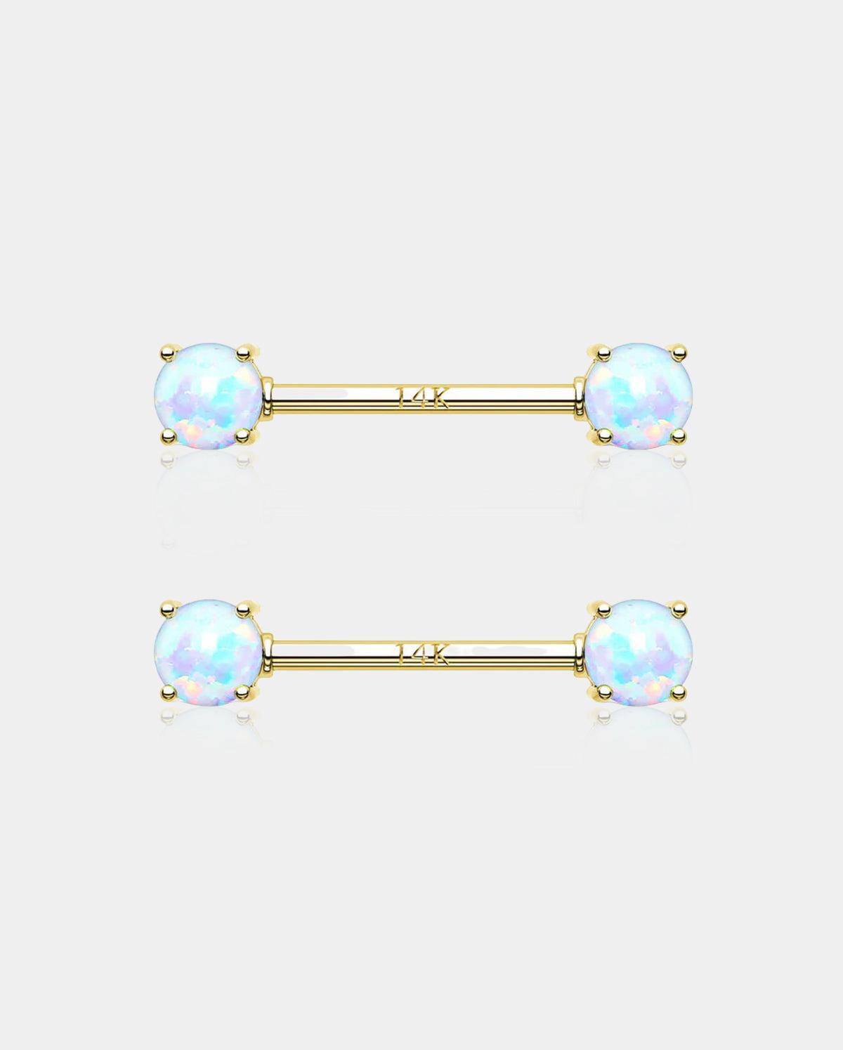 14K Gold Round Opal Nipple Ring