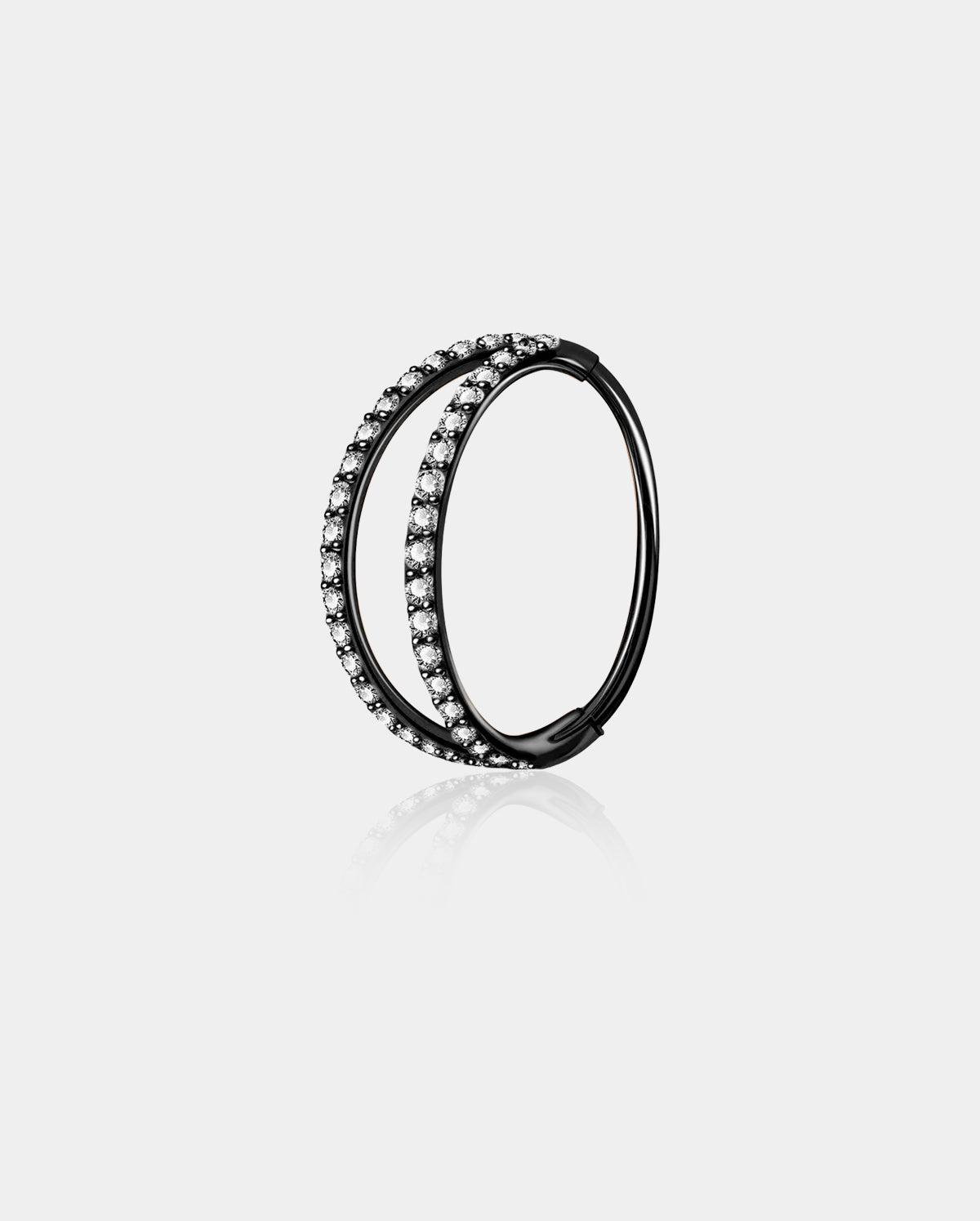 CZ Double Hoop Segment Nose Ring - Black / 10mm