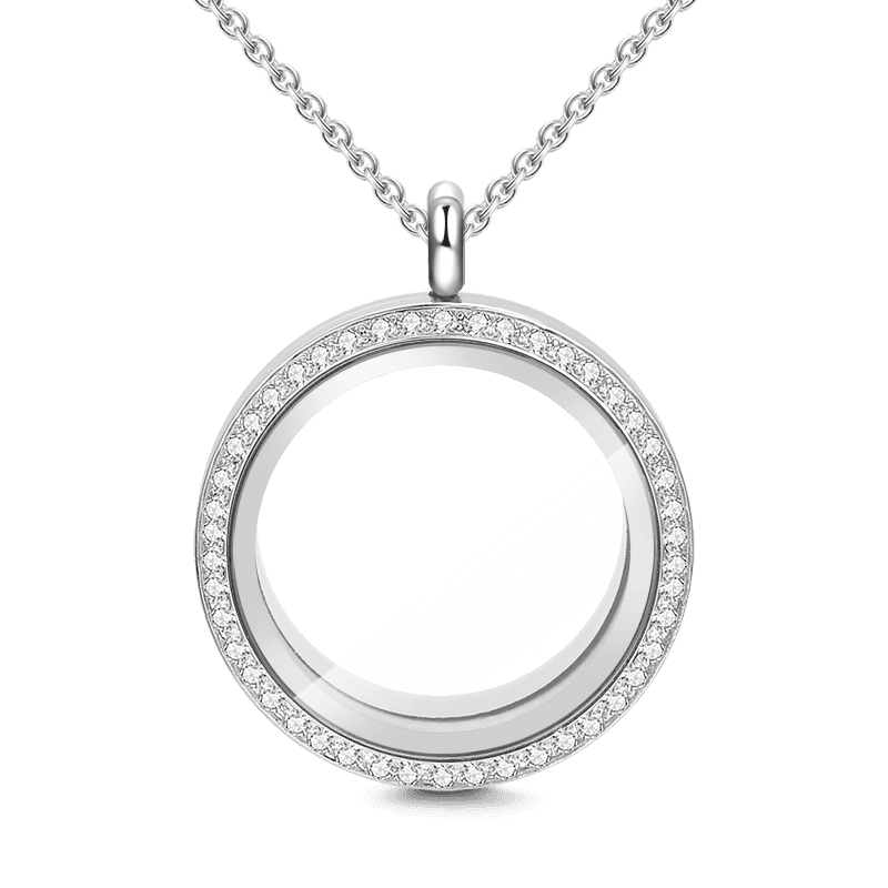 Circle Necklace with Crystal Floating Locket Alloy