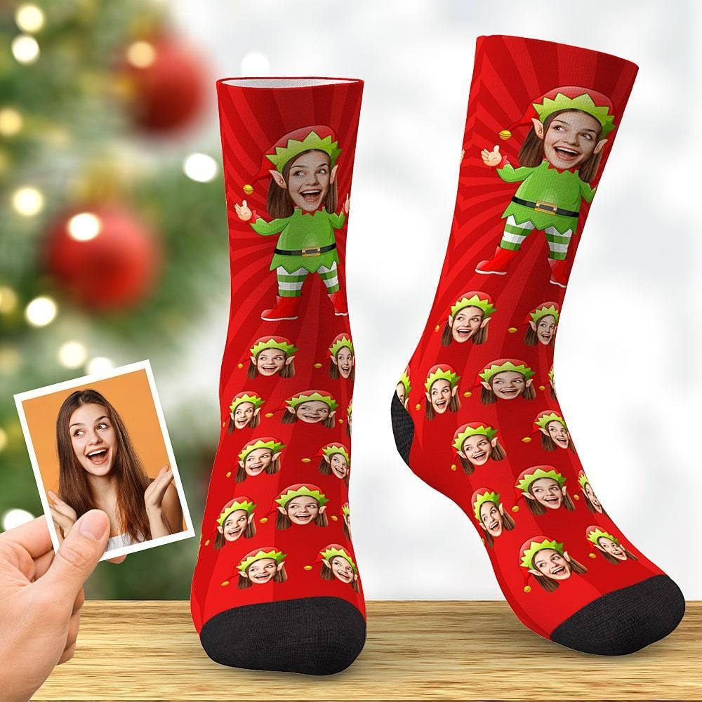 Custom Face Socks Christmas Gift Elf Socks - Red