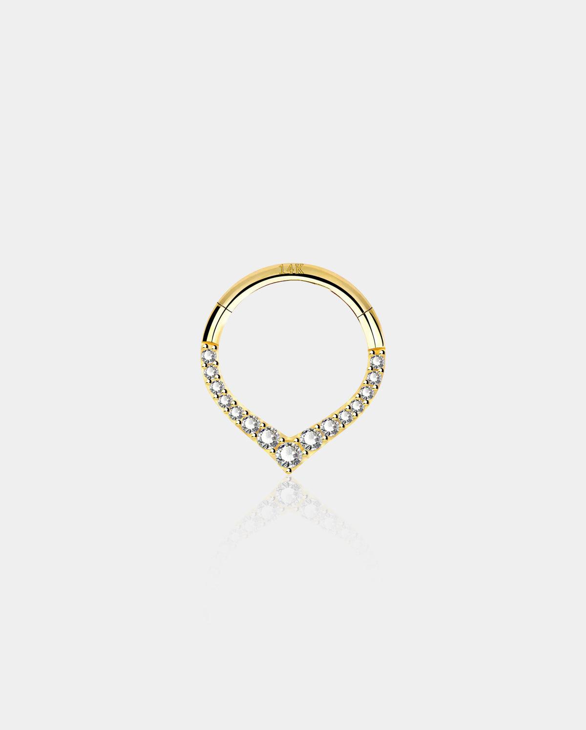 14K Gold CZ V-Shape Segment Septum Ring - 10mm