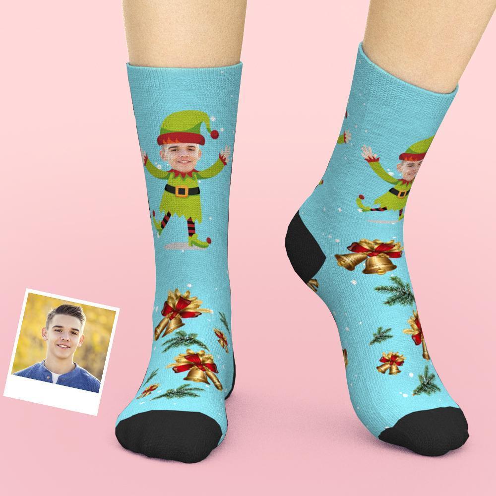 Custom Face Socks Christmas Socks Santa Elf and Bell Christmas Gifts