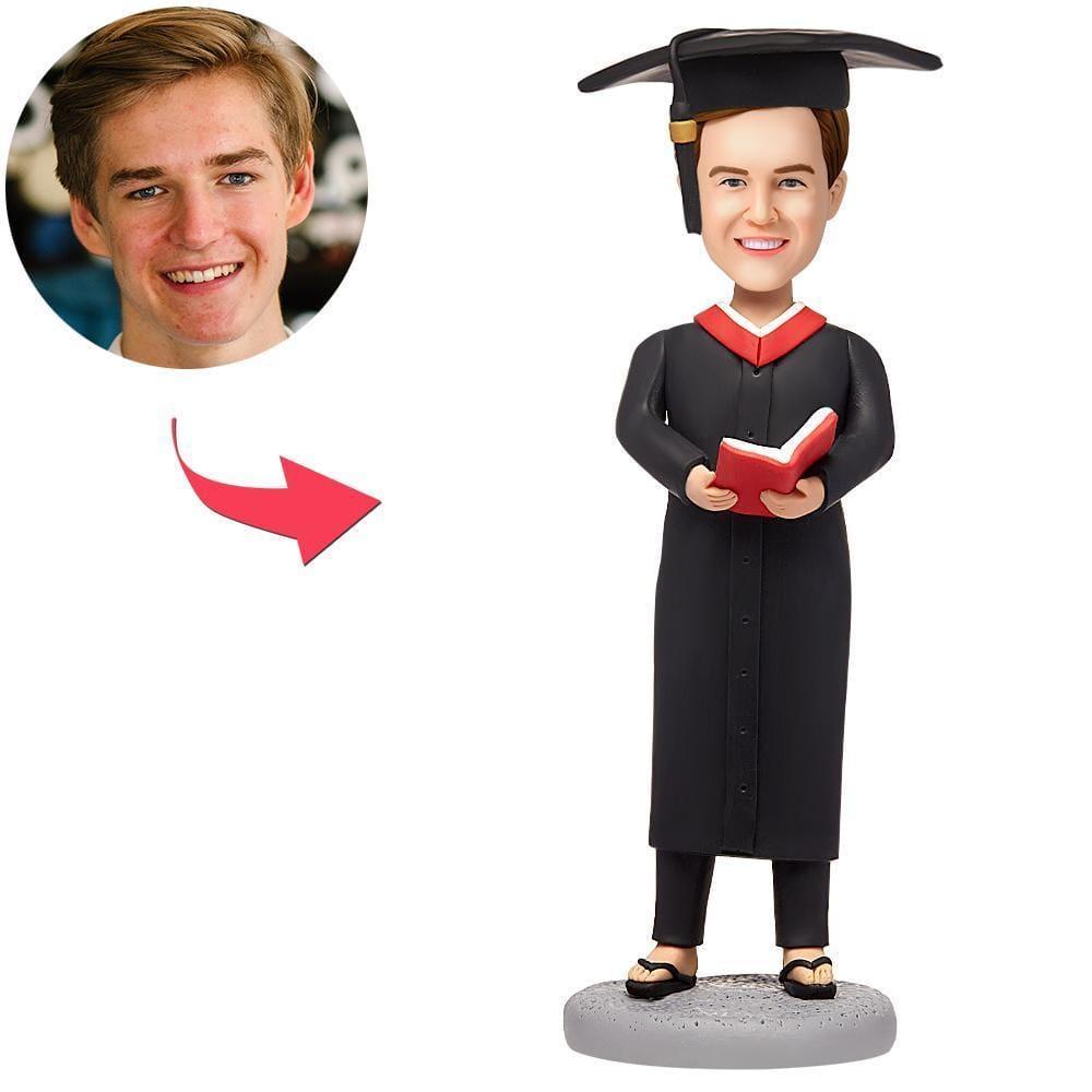 Custom Bobblehead Male Graduate With Red Book And Engraved Text