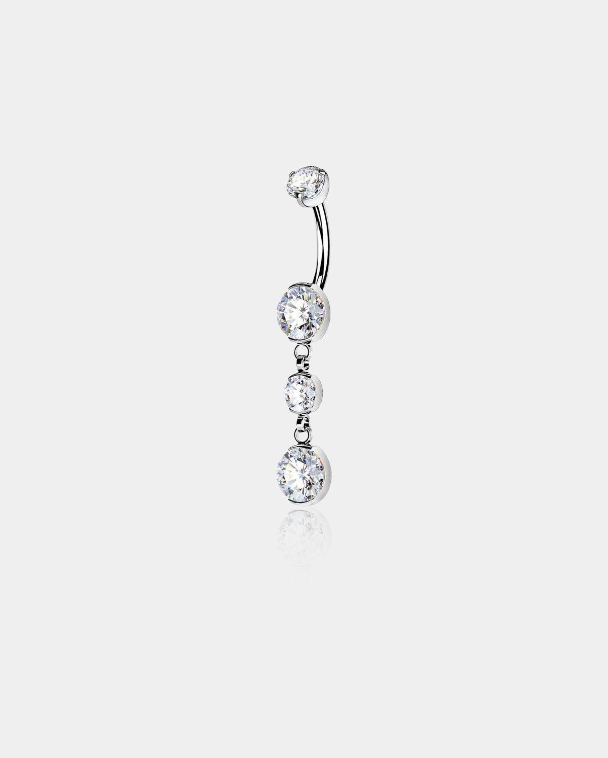 CZ Dangle Titanium Belly Ring - Silver / 12mm