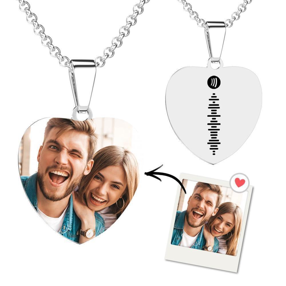 Custom Music Code Heart Photo Necklace Valentine's Day Gift