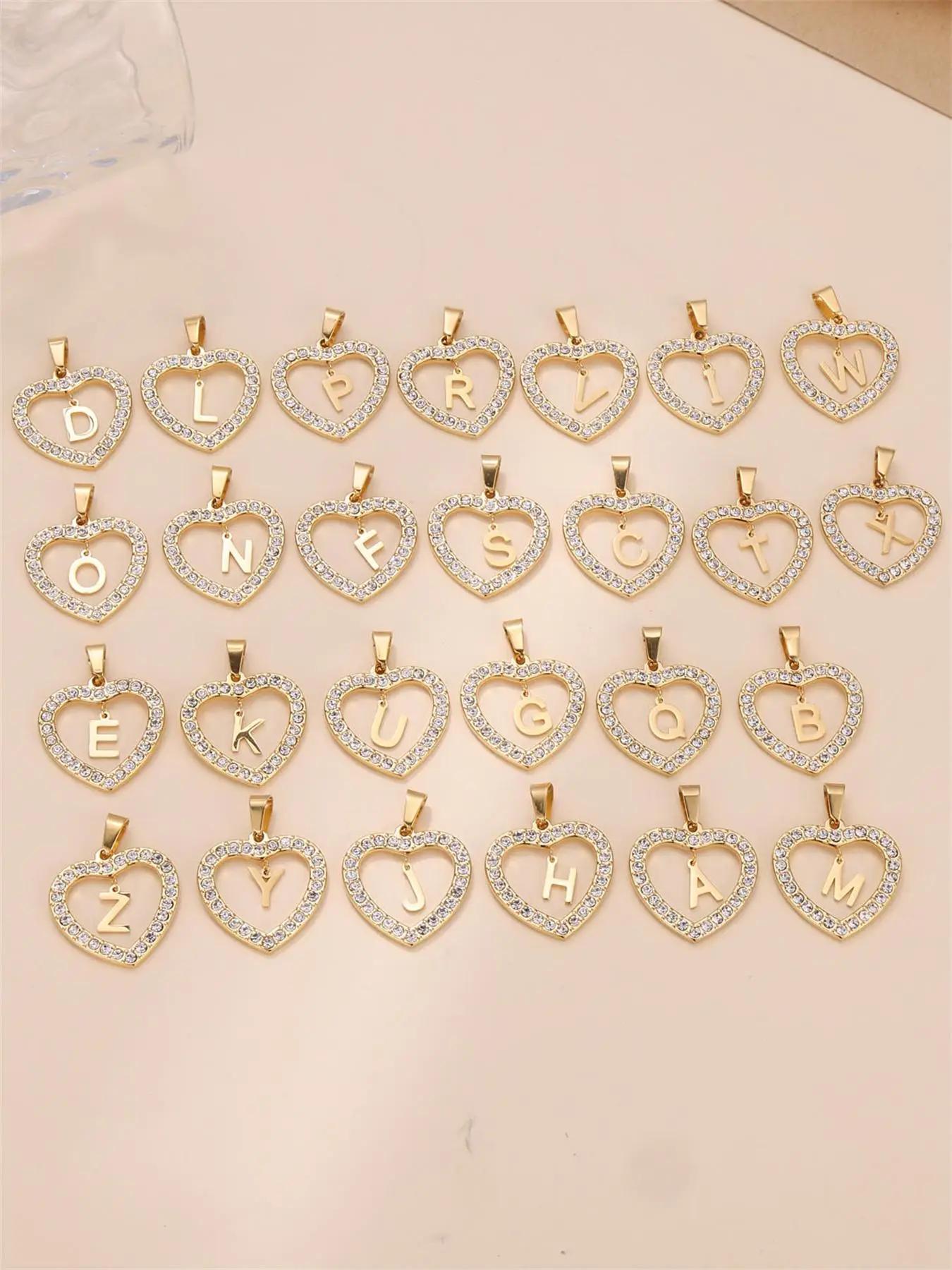 Fashion A-z Stainless Steel Heart Letter Pendant Necklace As Gift, Trendy Personalized Hollow Out Rhinestones Matching Jewelry Accessories, Gift for G