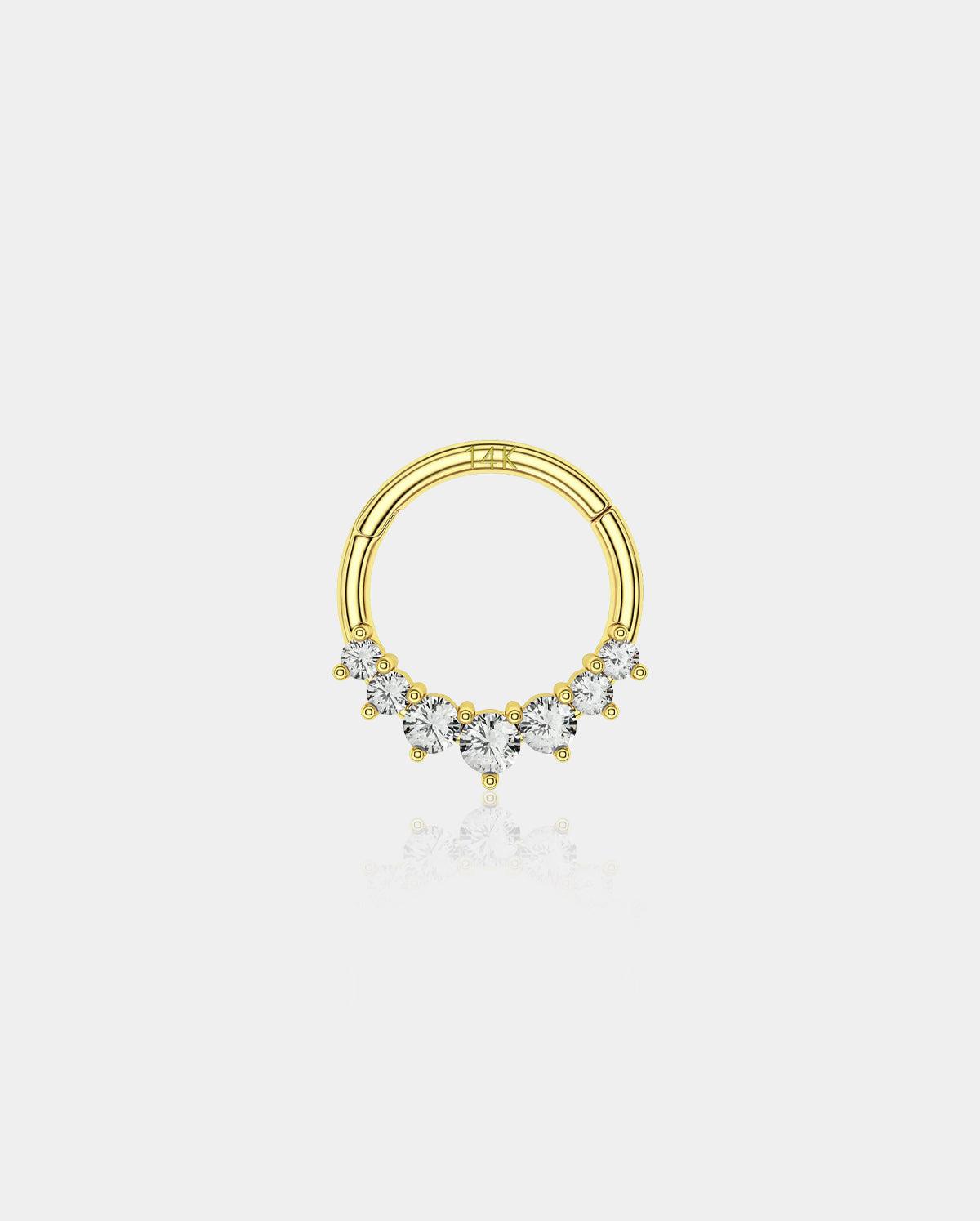 14K Gold CZ Segment Daith Ring - 6.5mm
