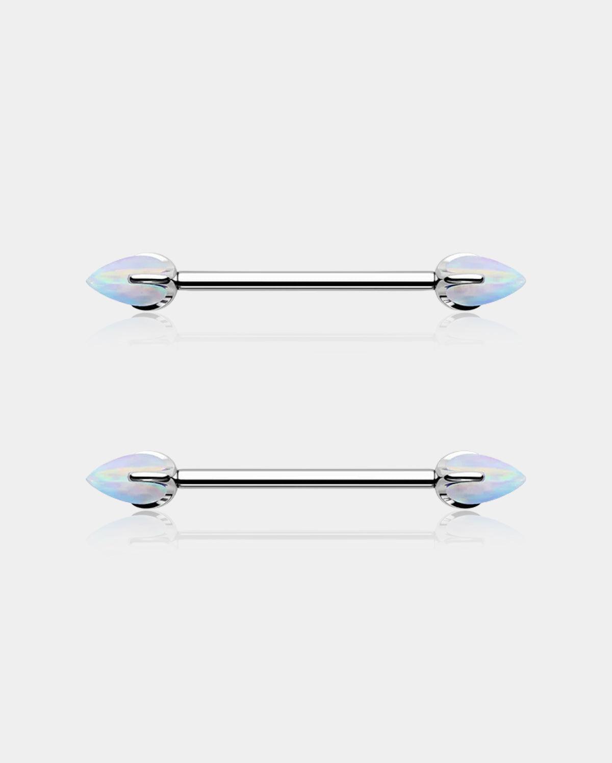 Internally Threaded Opal Titanium Nipple Ring Pair - White