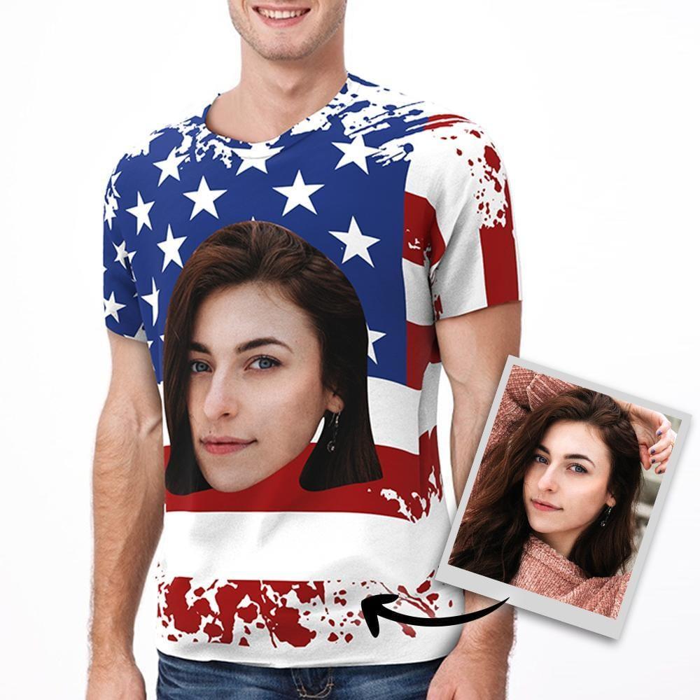 Custom Face T-shirt 4th of July Gifts - American Flag