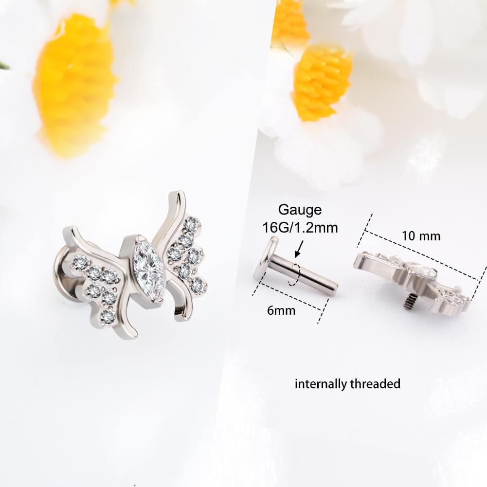 CZ Snake & Butterfly Titanium Cartilage Stud - Butterfly
