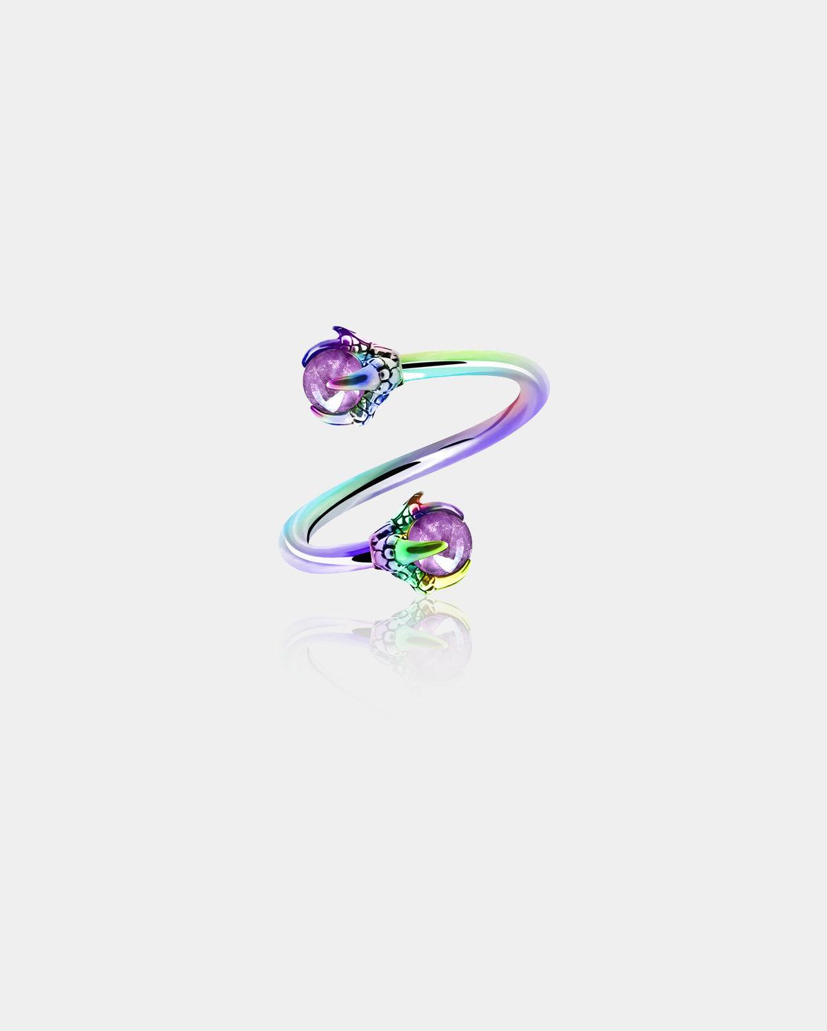 Dragon Claw S Shaped Helix Ring - Rainbow+Purple