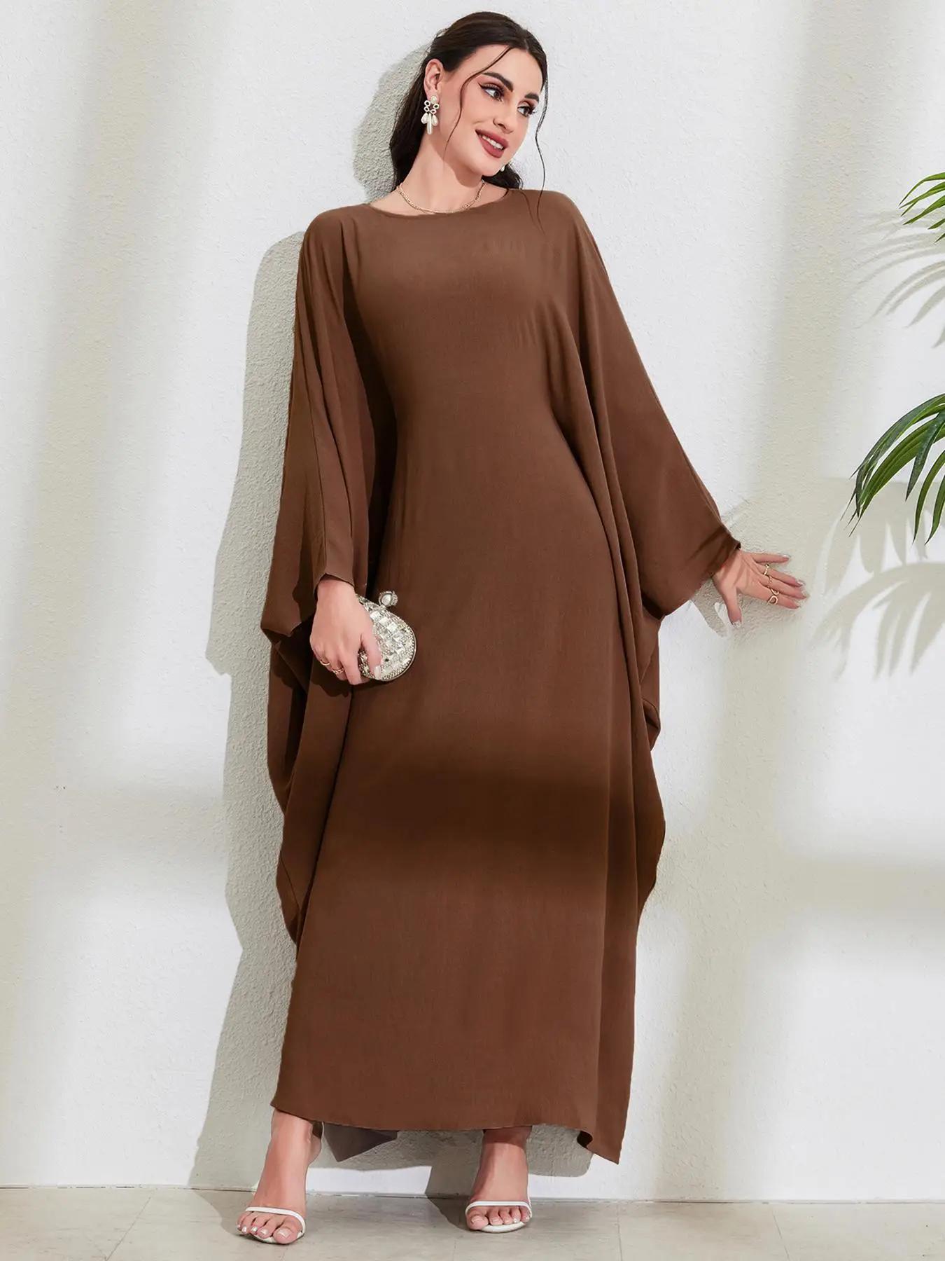 women's Solid Batwing Sleeve Long Dress, Elegant Long Sleeve Round Neck Dress for Party Holiday Wedding Guest, Ladies Fall & Winter Clothes