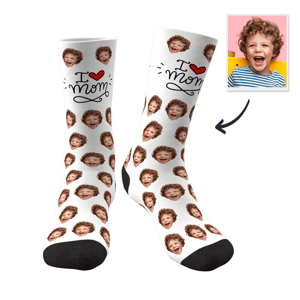 Mother's Birthday Gift Custom Face Socks Gift For Mom - "I Love Mom" Christmas Gift For Mom